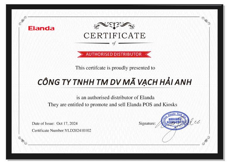 Chứng nhận Elanda Authorised Distributor - Mã Vạch Hải Anh